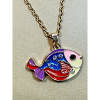 Colorful Tropical Fish Necklace Enamel Pendant Gold Tone Chain 18-20" N304