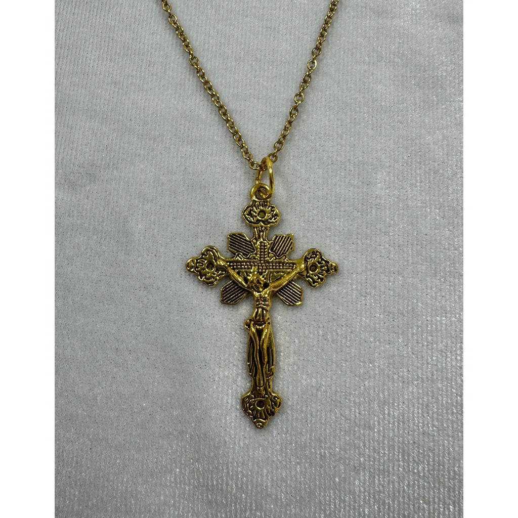 Gold Tone Cross Necklace 18-20 Inch Chain Christian Faith Jewelry N291