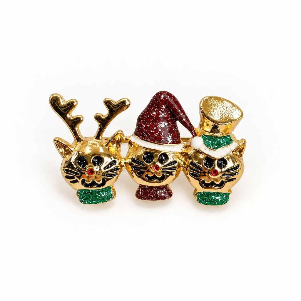 Whimsical Christmas Cat Brooch Pin Reindeer Santa Snowman Holiday Jewelry CP177