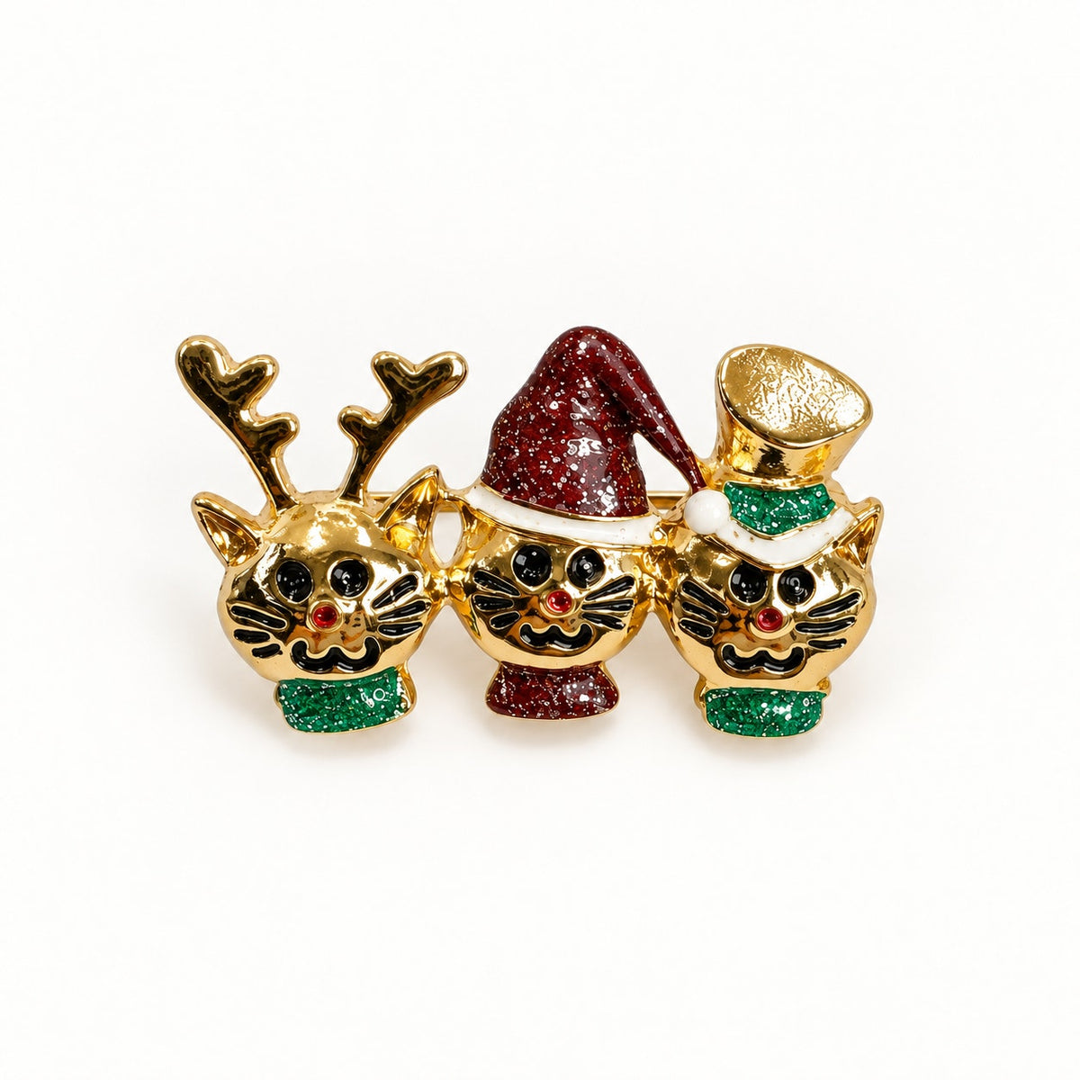 Whimsical Christmas Cat Brooch Pin Reindeer Santa Snowman Holiday Jewelry CP177