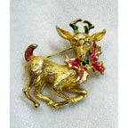 Vintage Christmas Reindeer Brooch Pin Gold Holiday Deer Fair Condition CP190