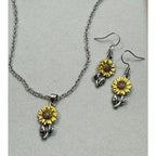 Sunflower Necklace & Earring Set Gold Silver Tone Floral Jewelry 18-20"  N363