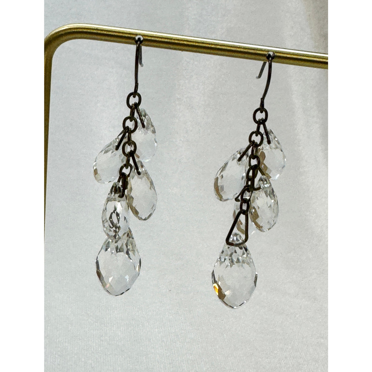 Vintage Style Clear Crystal Dangle Earrings Faceted Teardrop Pre-Loved 1.5" E610