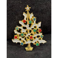 Vintage Christmas Tree Pin Gold Tone with Rhinestones Holiday Brooch CP119