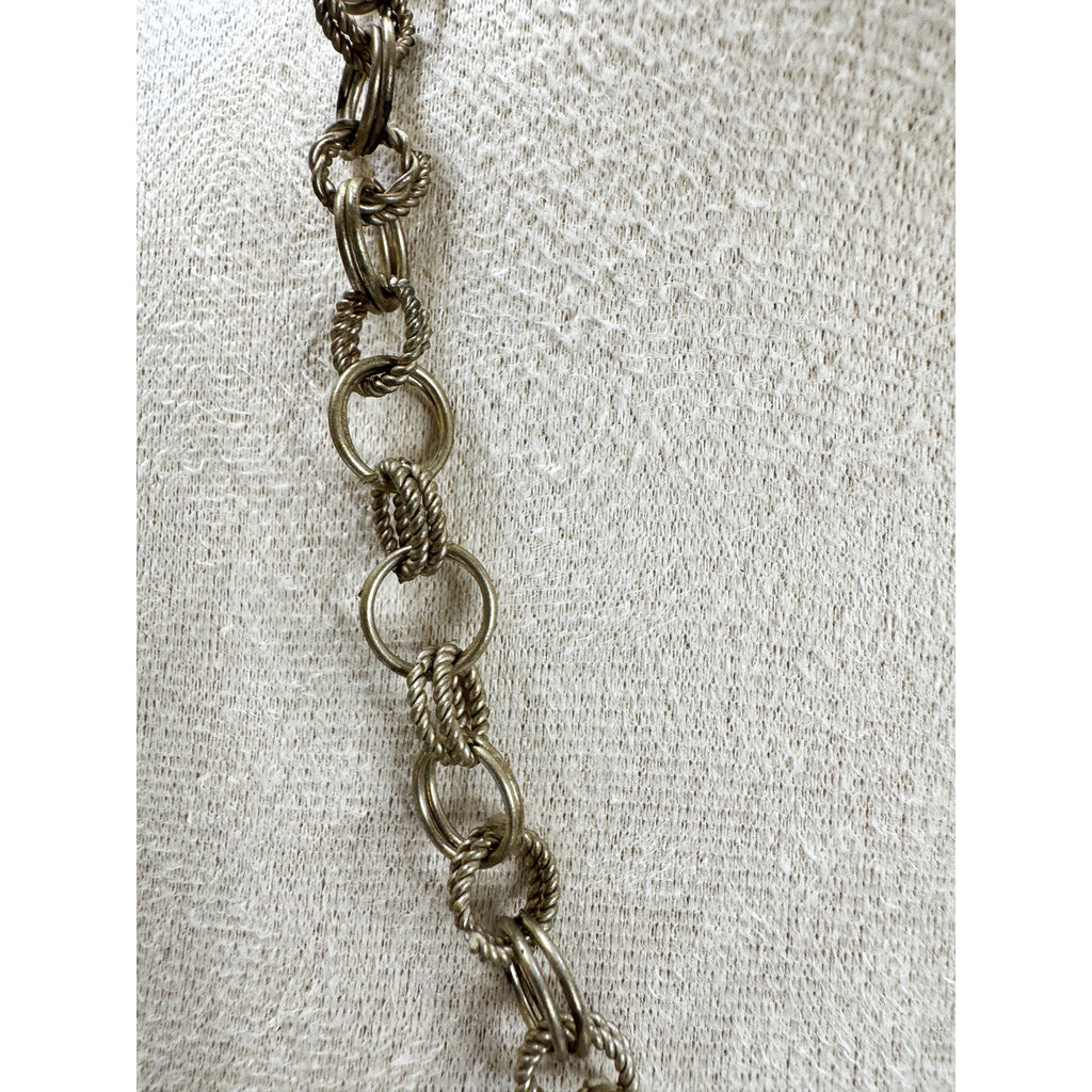 Vintage Silver Tone Statement Necklace Spiral Pendant Fringe 19"  N408