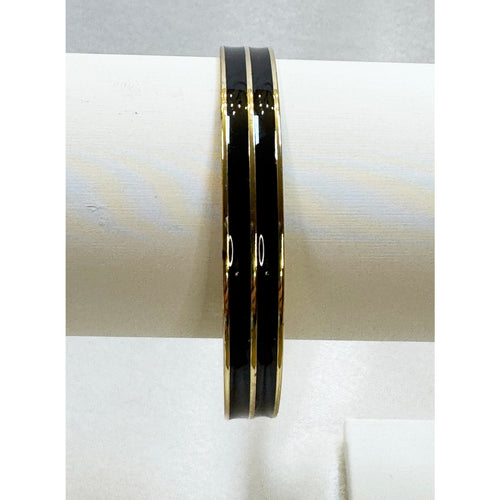 Black Enamel Gold Tone Hinged Bangle Bracelet 2.5" Pre-Loved Classic B090