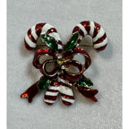 Vintage Enamel Candy Cane Brooch Pin Rhinestones Christmas Holiday 1.5" CP162