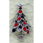 New Silver Tone Christmas Tree Brooch with Red and Green Rhinestones CP15
