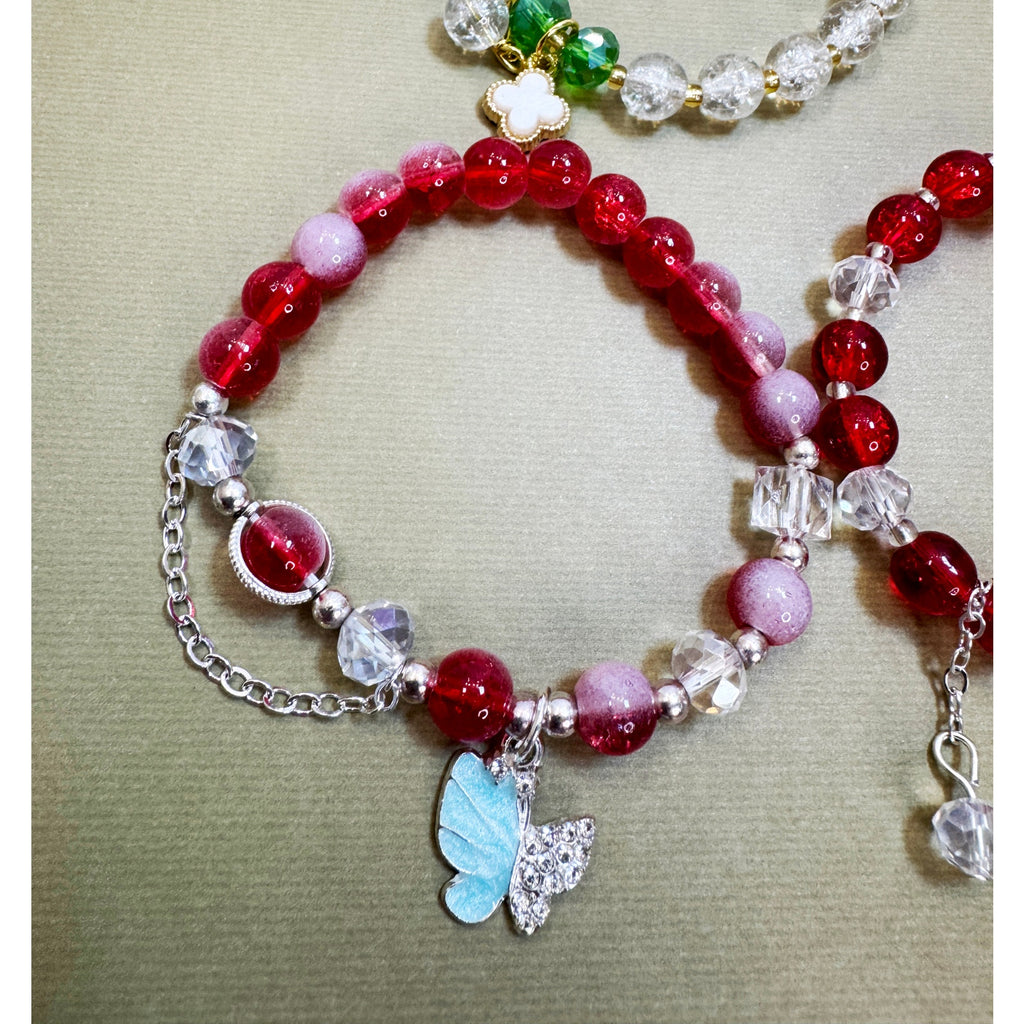 Set of 3 Stretch Bead Bracelets Butterfly Clover Acorn Charms  Description: