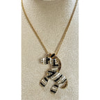 Zebra Pendant Necklace Gold Tone Rhinestone Enamel 22-24" Chain New N387
