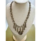 Vintage Silver Tone Statement Necklace Spiral Pendant Fringe 19"  N408