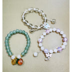 Set of 3 Stretch Beaded Charm Bracelets Butterfly Bee Pumpkin Green Pink B121