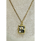 New Gold Tone Floral Pendant Necklace Black Enamel Faux Pearl N456