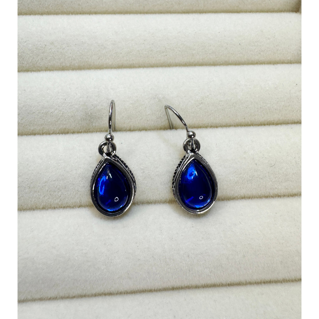 New Blue Teardrop Dangle Earrings Silver Tone 1" Hook Earrings E489