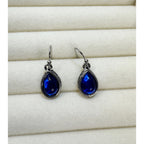 New Blue Teardrop Dangle Earrings Silver Tone 1" Hook Earrings E489