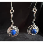New 1.5" Blue Stone Dangle Earrings Silver Tone Swirl Modern Drop Jewelry E150
