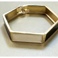 Vintage Black White Enamel Hinged Bangle Bracelet Gold Tone Geometric 1/2"  B088