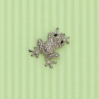 Clear Rhinestone Frog Brooch Pin Silver Tone Lily Pad Nature Jewelry 2" CP184