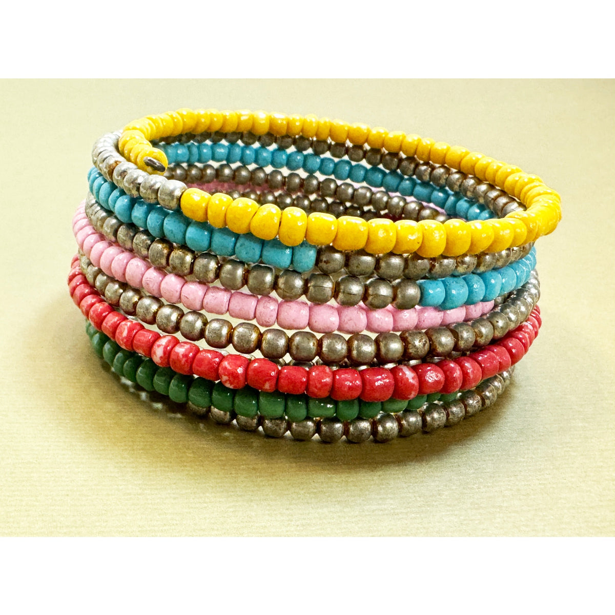 Multicolor Memory Wire Beaded Wrap Bracelet Boho Stretch Fits Most B097