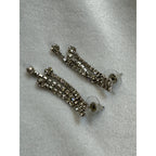 Vintage Clear Rhinestone Dangle Post Earrings Silver Tone Fringe 1.5" E501