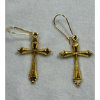 Small Fashion Gold Cross Dangle Earrings Christian Religious Faith 1.5" E277