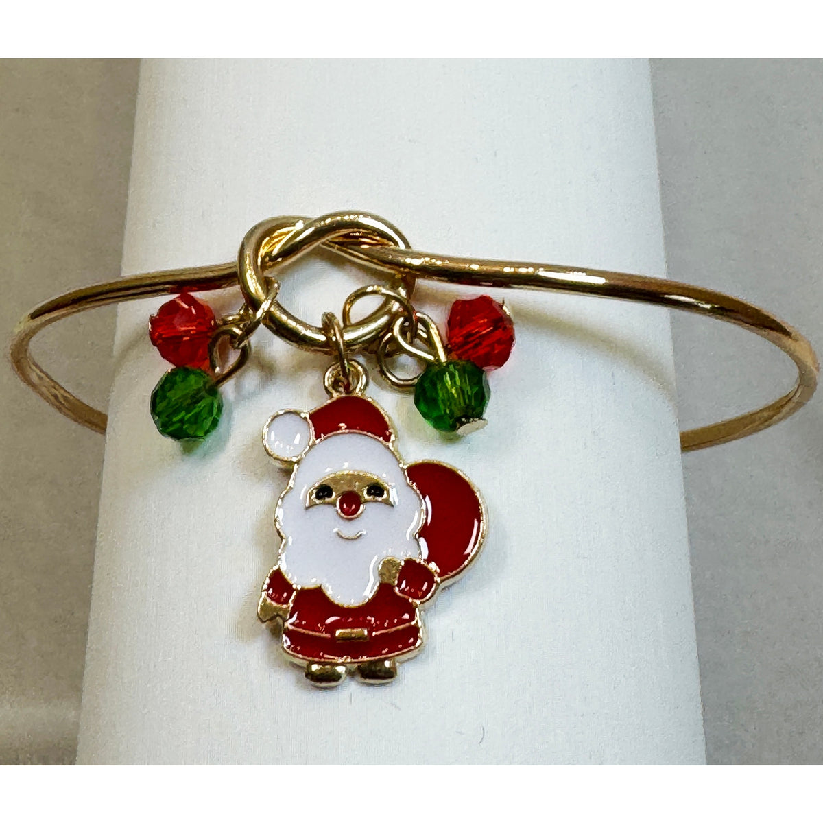 Gold Tone Santa Charm Cuff Bracelet Adjustable Christmas Holiday B069