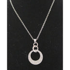Vintage Silver Tone Necklace with a Sparkly Clear Rhinestone Circle Pendant N62