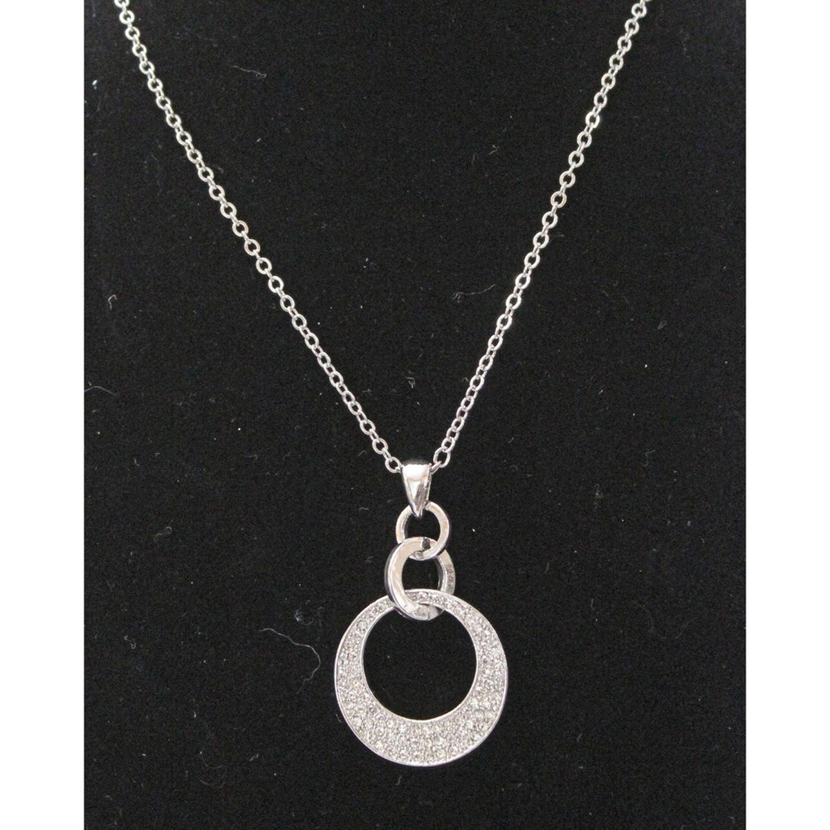 Vintage Silver Tone Necklace with a Sparkly Clear Rhinestone Circle Pendant N62