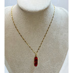Red Acrylic Pendant Necklace Gold Tone 18" Chain 1" Pendant N458