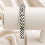 Silver Tone Woven Mesh Bangle Bracelet Textured Basket Weave Jewelry B170