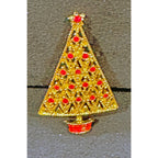 Vintage Gold-Tone Christmas Tree Brooch with Red Rhinestones – 1″x2″