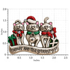 Christmas Cat Friends Brooch Pin Silver Tone Rhinestone Holiday Gift CP268
