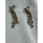 Vintage Clear Rhinestone Dangle Post Earrings Silver Tone Fringe 1.5" E501