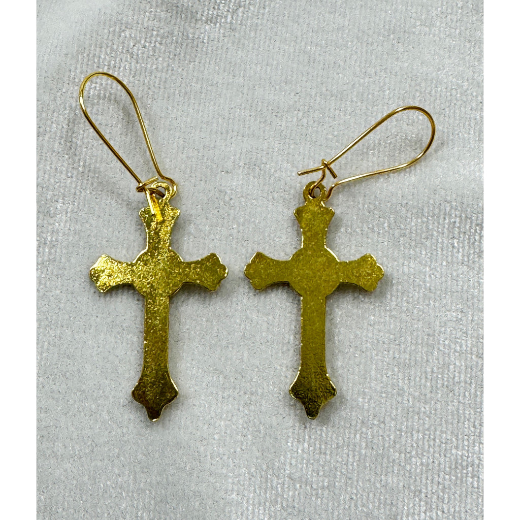Small Fashion Gold Cross Dangle Earrings Christian Religious Faith 1.5" E277