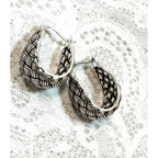 New Silver Textured Hoop Earrings 3/4 x 1/2 Inch Woven Braided Design E297