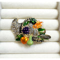 Thanksgiving Cornucopia Brooch Pin Rhinestone Harvest Fall Turkey 2" CP186