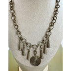 Vintage Silver Tone Statement Necklace Spiral Pendant Fringe 19"  N408