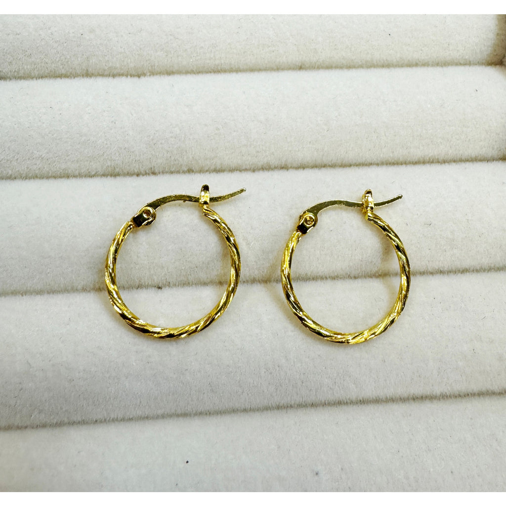 Gold Twist Hoop Earrings 3/4" Textured Fashion Hoops E802