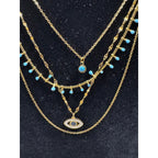 Gold Layered Evil Eye Necklace Blue Bead Multi Strand Boho Necklace N124