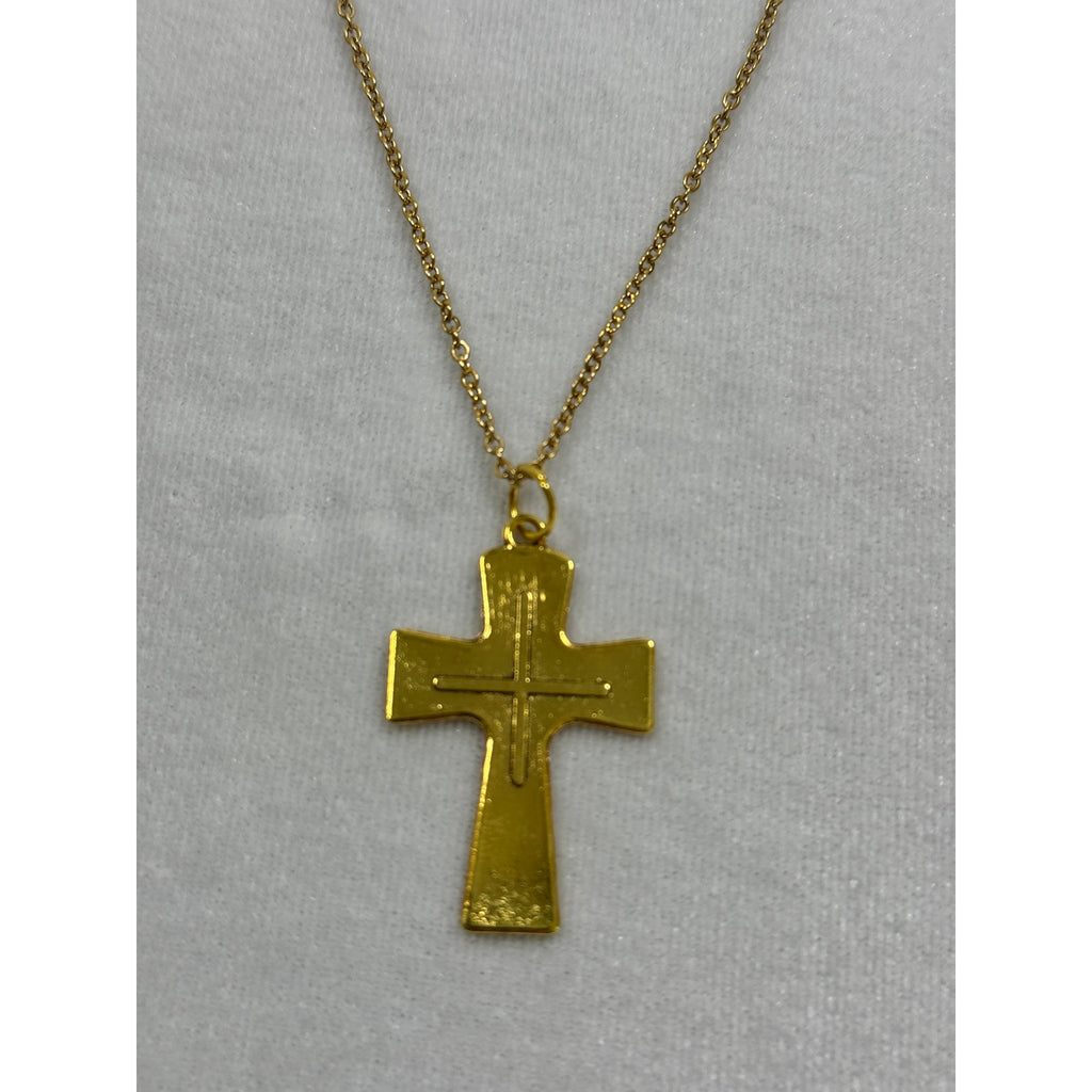 Gold Tone Cross Necklace Christian Faith Pendant 18-20 Inch Chain N293