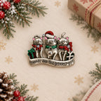 Christmas Cat Friends Brooch Pin Silver Tone Rhinestone Holiday Gift CP268