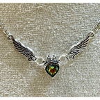 Silver Winged Heart Necklace Mystic Topaz Crystal 22-24" Fantasy Necklace N362
