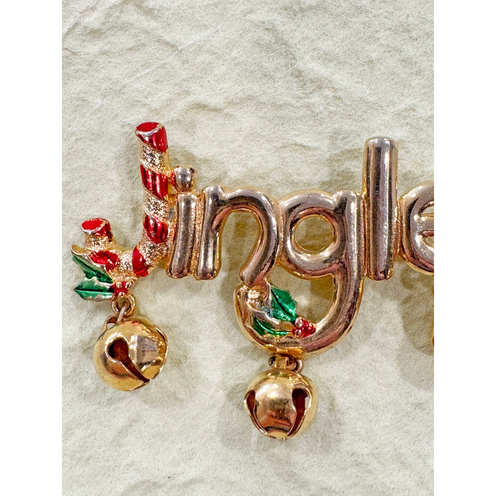 Vintage “Jingle” Christmas Pin Brooch with Bells & Holly CP18