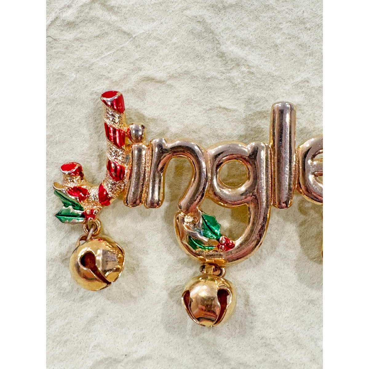 Vintage “Jingle” Christmas Pin Brooch with Bells & Holly CP18
