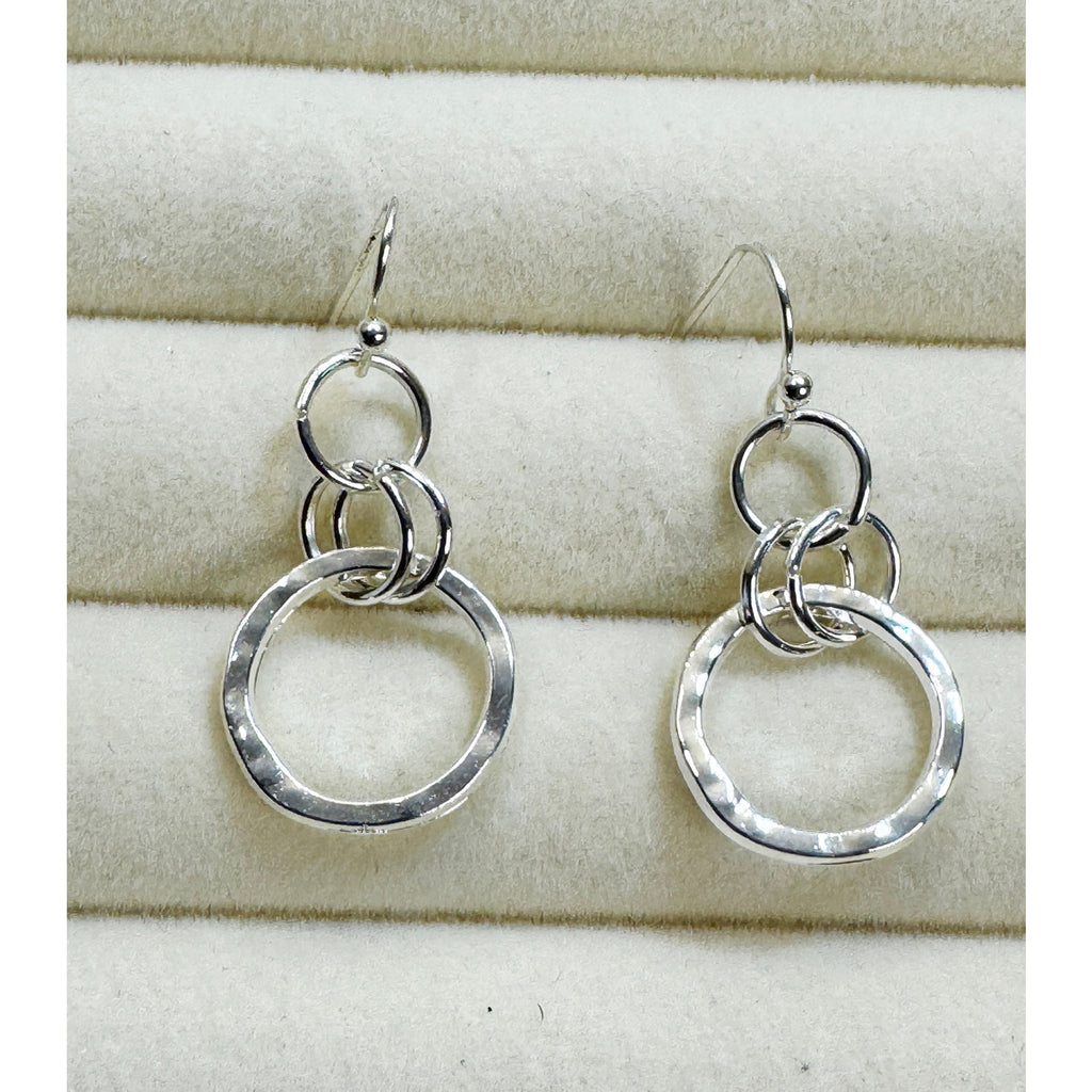 Silver Hammered Circle Drop Earrings Dangle Minimalist 1 Inch New B808