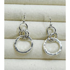 Silver Hammered Circle Drop Earrings Dangle Minimalist 1 Inch New B808