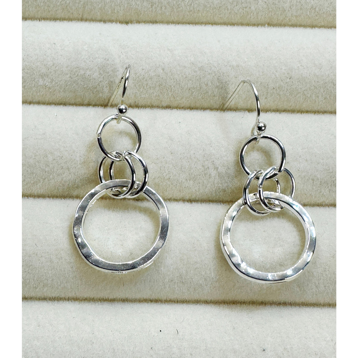 Silver Hammered Circle Drop Earrings Dangle Minimalist 1 Inch New B808