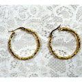 Gold Tone Stainless Steel Twisted Hoop Earrings 1.25" Textured Hoops E291