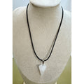 White Stone Point Pendant Necklace 24" Black Cord Boho Healing Gift N536