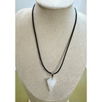 White Stone Point Pendant Necklace 24" Black Cord Boho Healing Gift N536